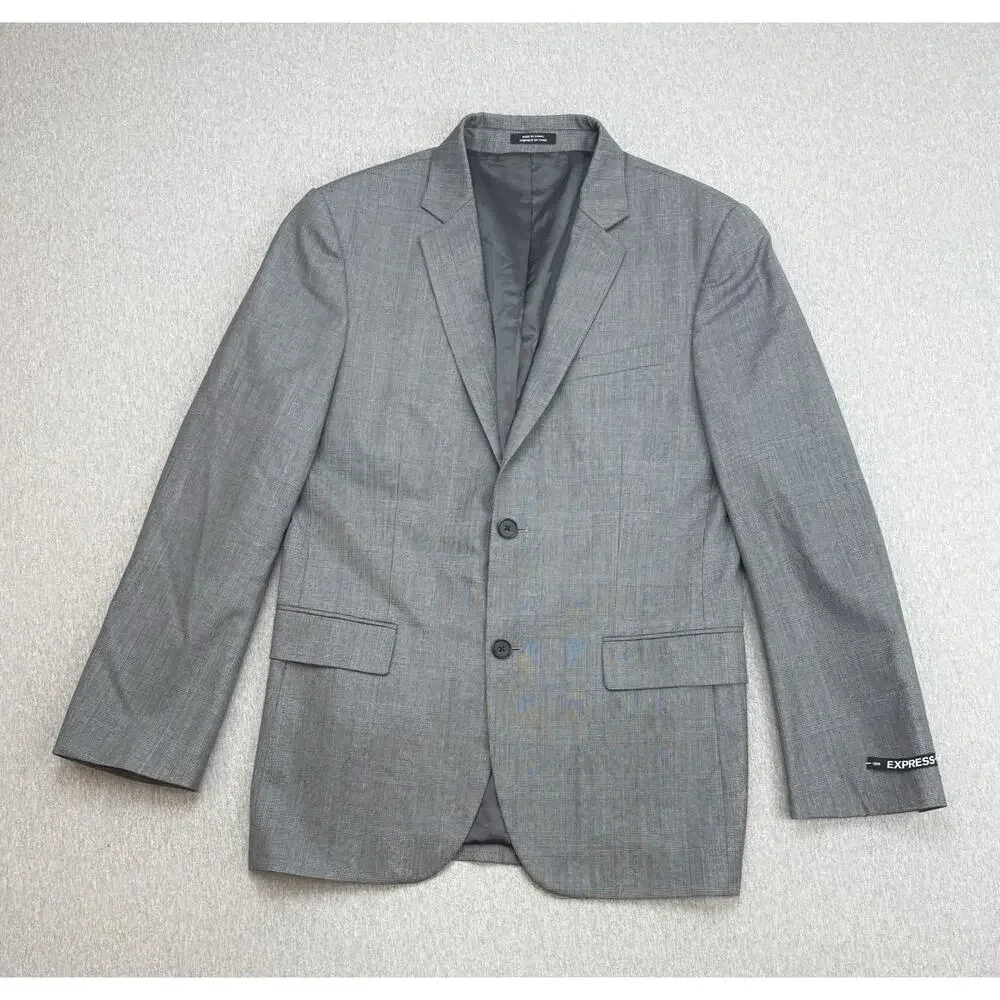 Express Blazer Mens 38R‎ Glen Plaid Wool Blend Stretch 2-Button Single Breast